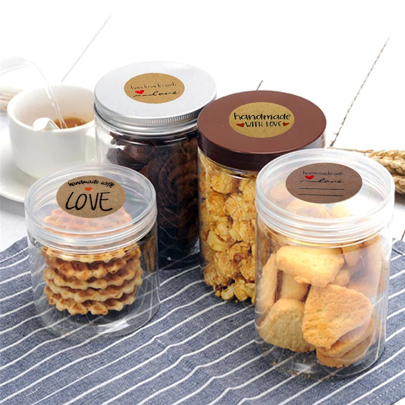 500 Pcs "Love" กระดาษคราฟท์สติกเกอร์เบเกอรี่ตกแต่งงานแต่งงานตกแต่งป้าย1นิ้วรอบกาวป้าย