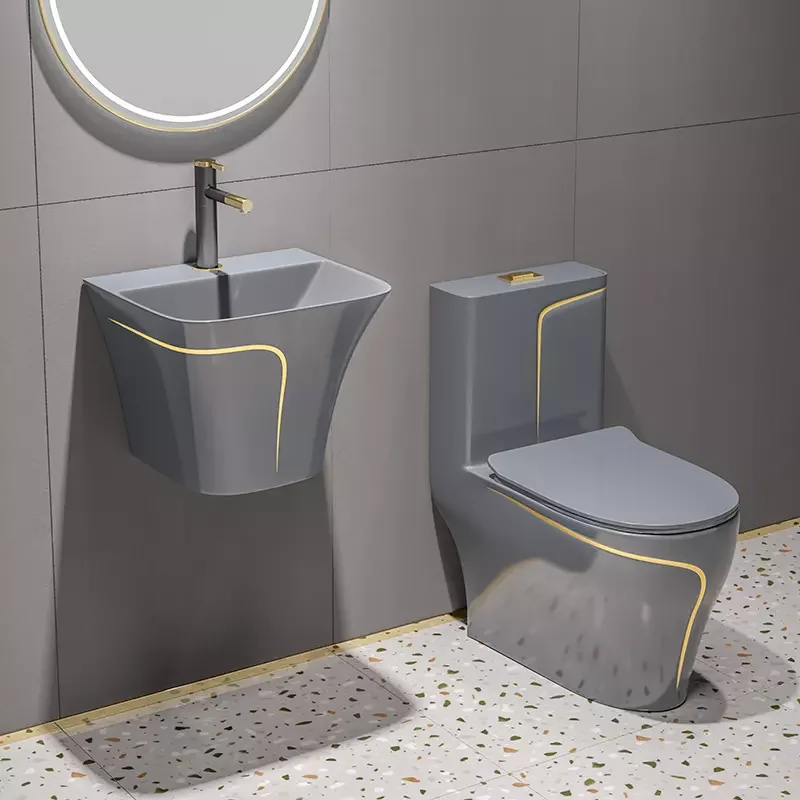 Modern wall-mounted colored ceramic wash basin base integrated toilet with bathroom sink set