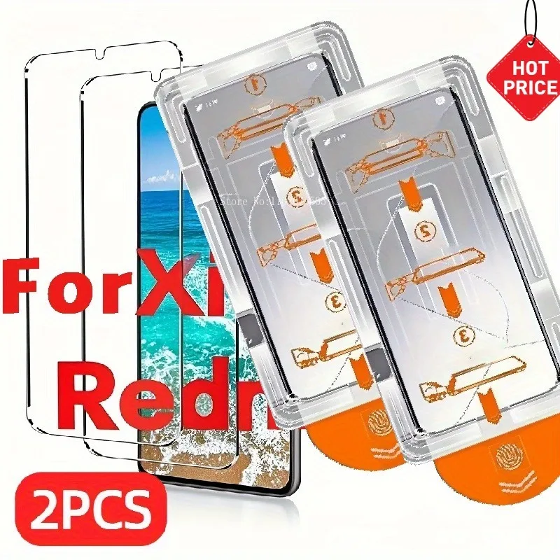 

2Pcs HD Tempered Glass Design-Dustproof for Xiaomi Redmi Note 13Pro/13Pro+/13R/Note 14/14Pro Simple Installation Protector Films