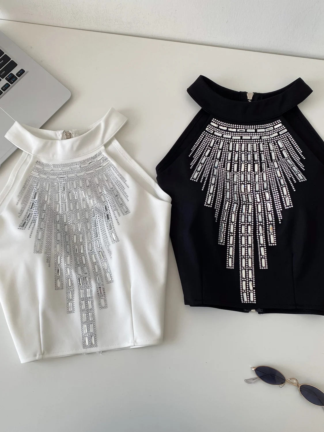 Korean Style Commuter Short Neck Printed Halter Top Women's Slim Fit Summer High Quality Design Sense Atmosphere Top