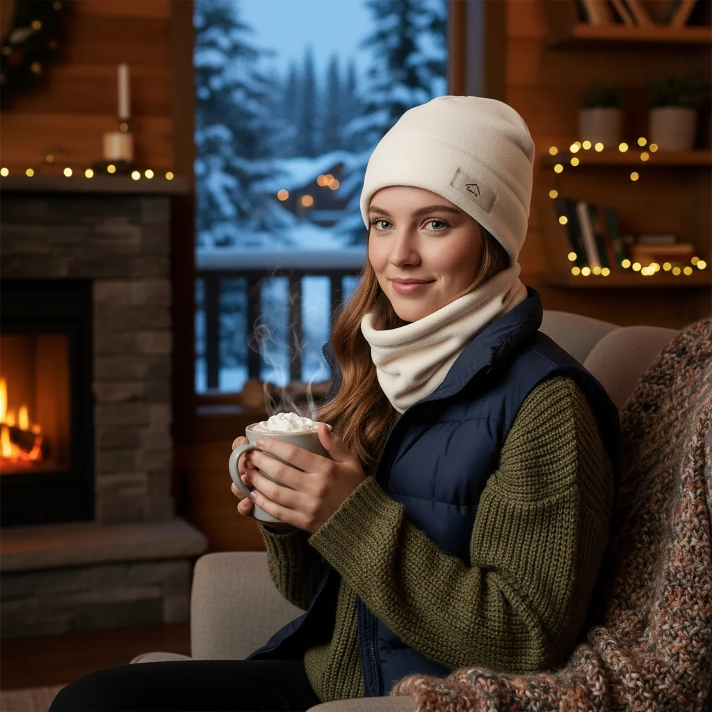 

Versatile Elastic Cap Scarf Set Fleece Lining Korean Style Compact Scarf Solid Color Dome Winter Pullover Cap Cold Weather