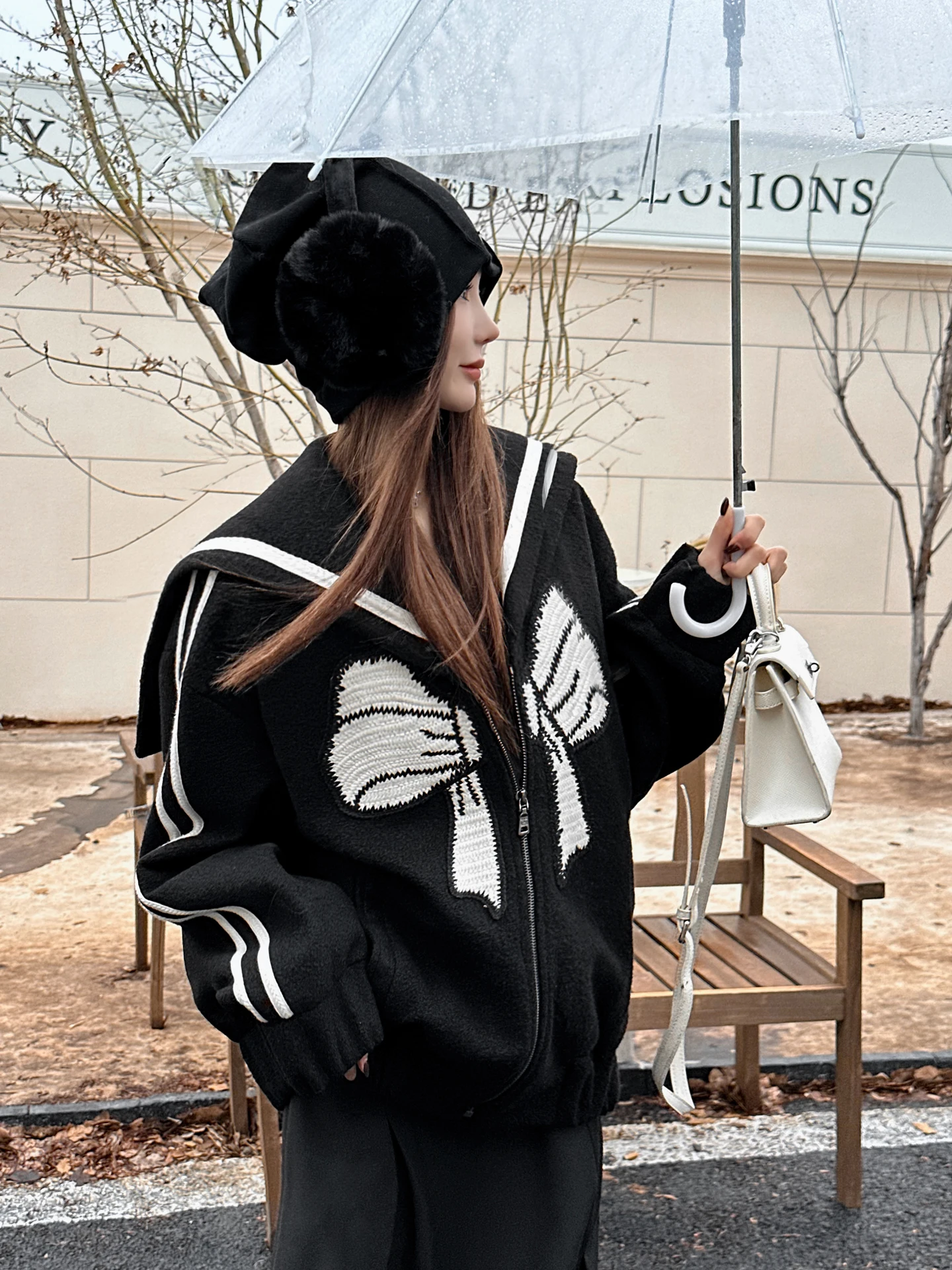 

Женская свободная куртка Aviva on Earth с темно-синим воротником и узлом, универсальная легкая весенняя верхняя одежда Sweet Sle