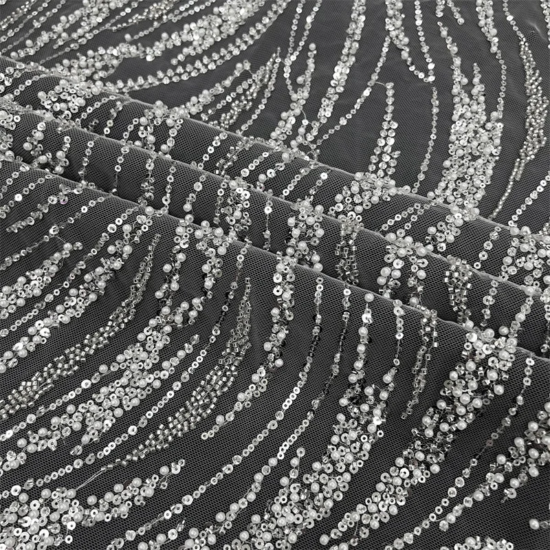 

1yard Luxury heavy industry bead embroidery lace fabrics cheongsam wedding dress accessories fabric for material