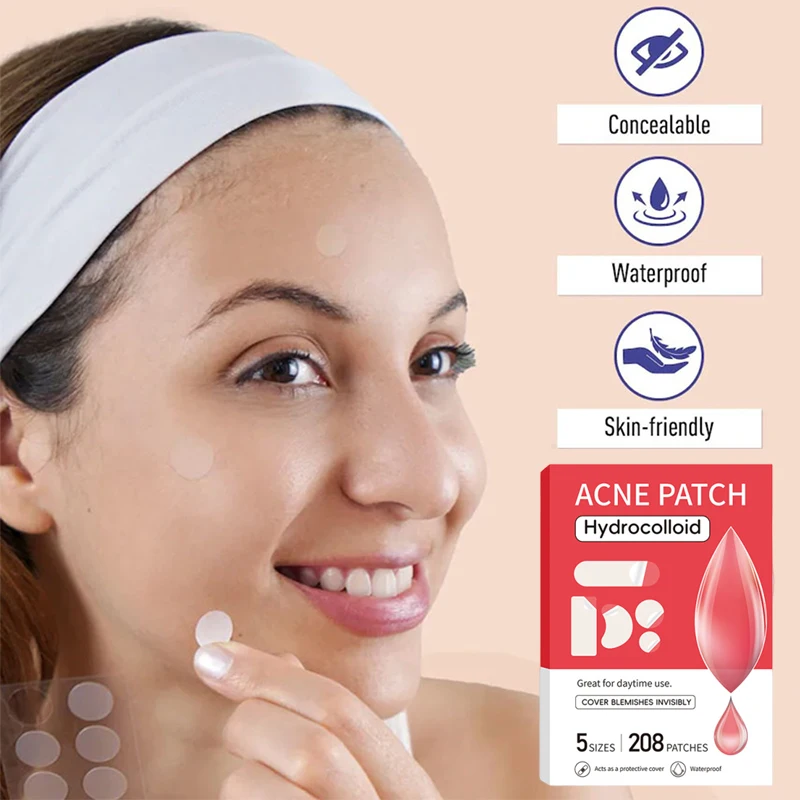 208 Adesivos Invisíveis de Hidrocoloide para Acne, Impermeáveis e Respiráveis, para Cuidados com a Pele, Adesivos Faciais para Espinhas e Manchas