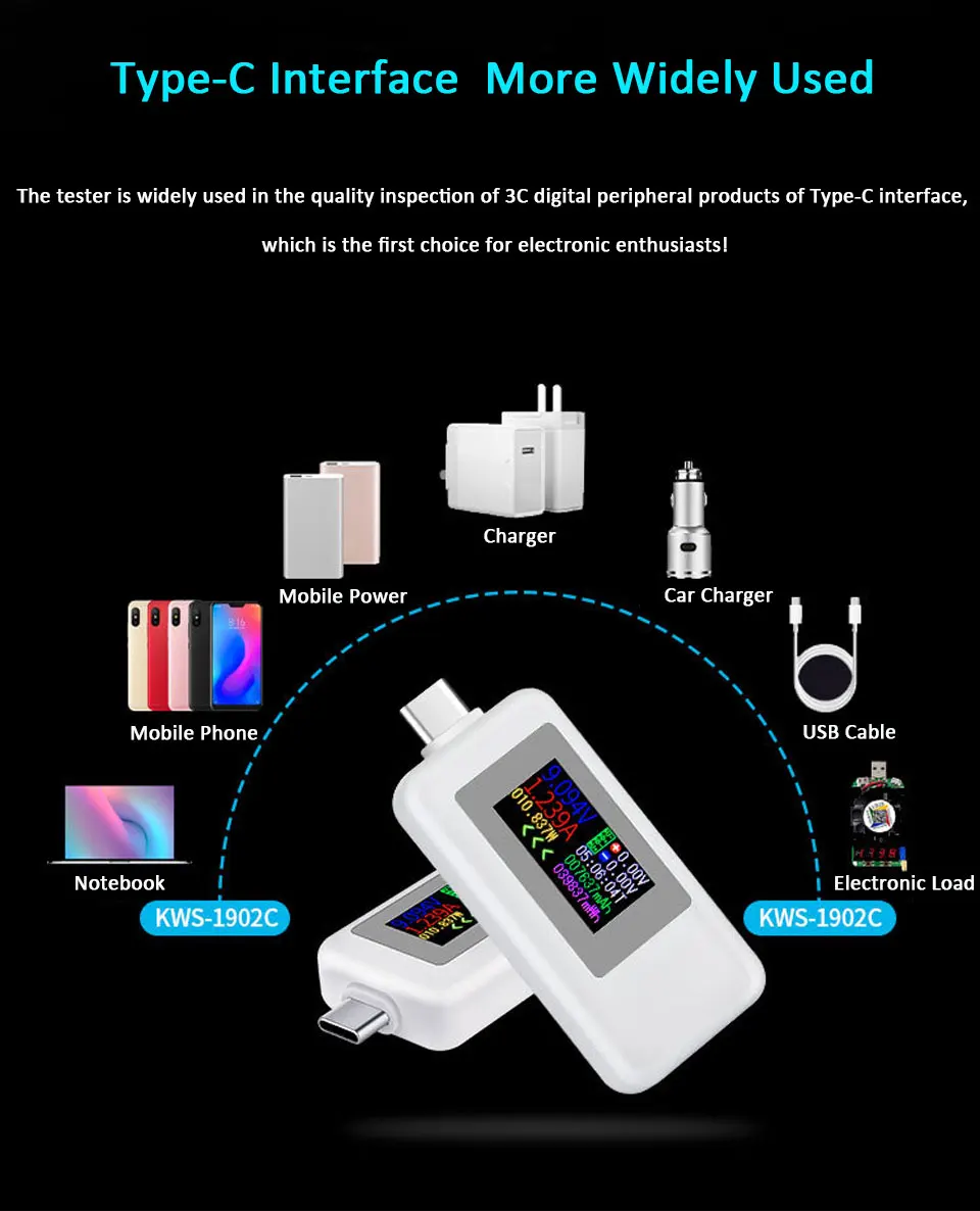 10in1 DC Type-C USB Tester Current 4-30V Voltage Meter Timing Ammeter Digital Monitor Cut-off Power Indicator Bank Charger