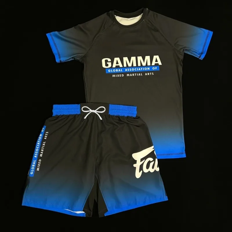 Traje de Combate Estilo Degradado Negro y Azul 2026, de Secado Rápido y Resistente a la Abrasión para Hombre, Traje de Entrenamiento para Deportes de Combate