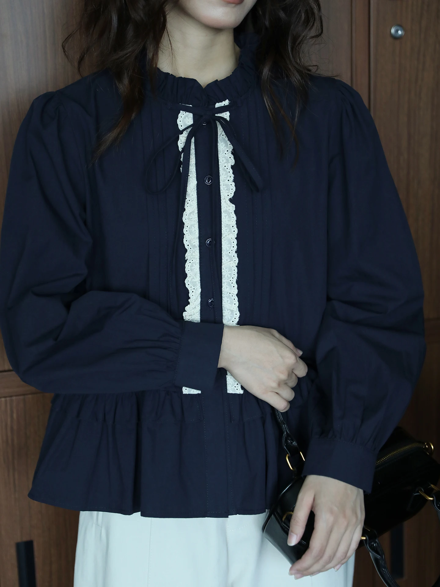 

Retro Design Long Sve Lace irt Women's plus Size Cotton Polka Dot Slim Fit Top Korean Sle Autumn Winter Faion