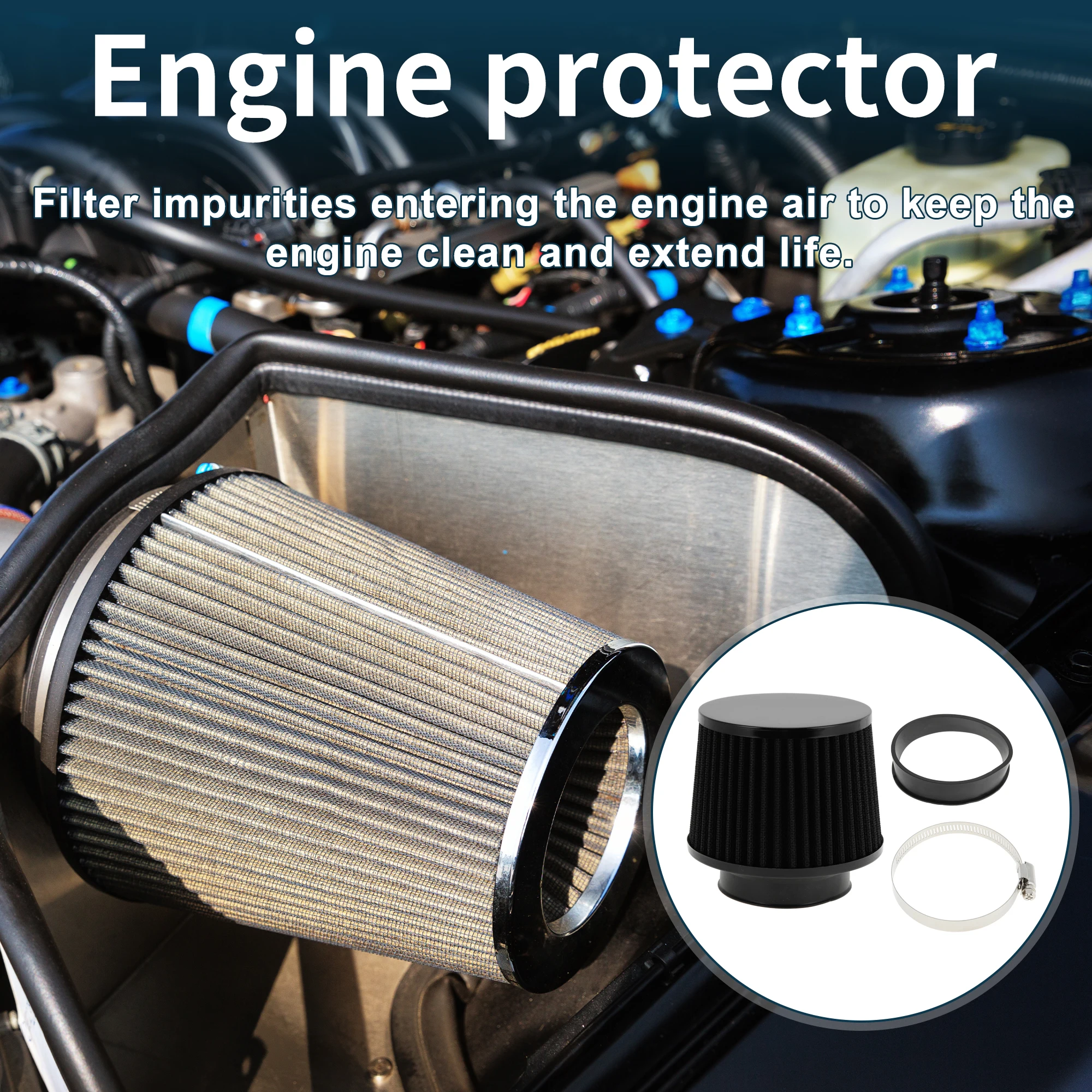 UXCELL Voertuig Motor Luchtfilter 76mm/70mm High Flow Cilinder Clamp-On Koude Luchtinlaatfilter auto Luchtfilter Cleaner