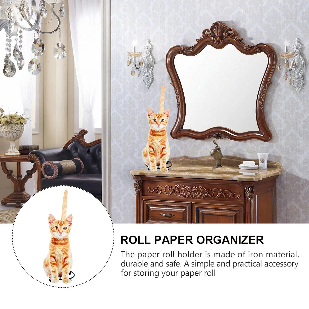 

1Pcs Cat Design Roll Paper Shelf Iron Kitchen Tissue Holder Organizer Practical Storage Rack Roll Paper Organizer