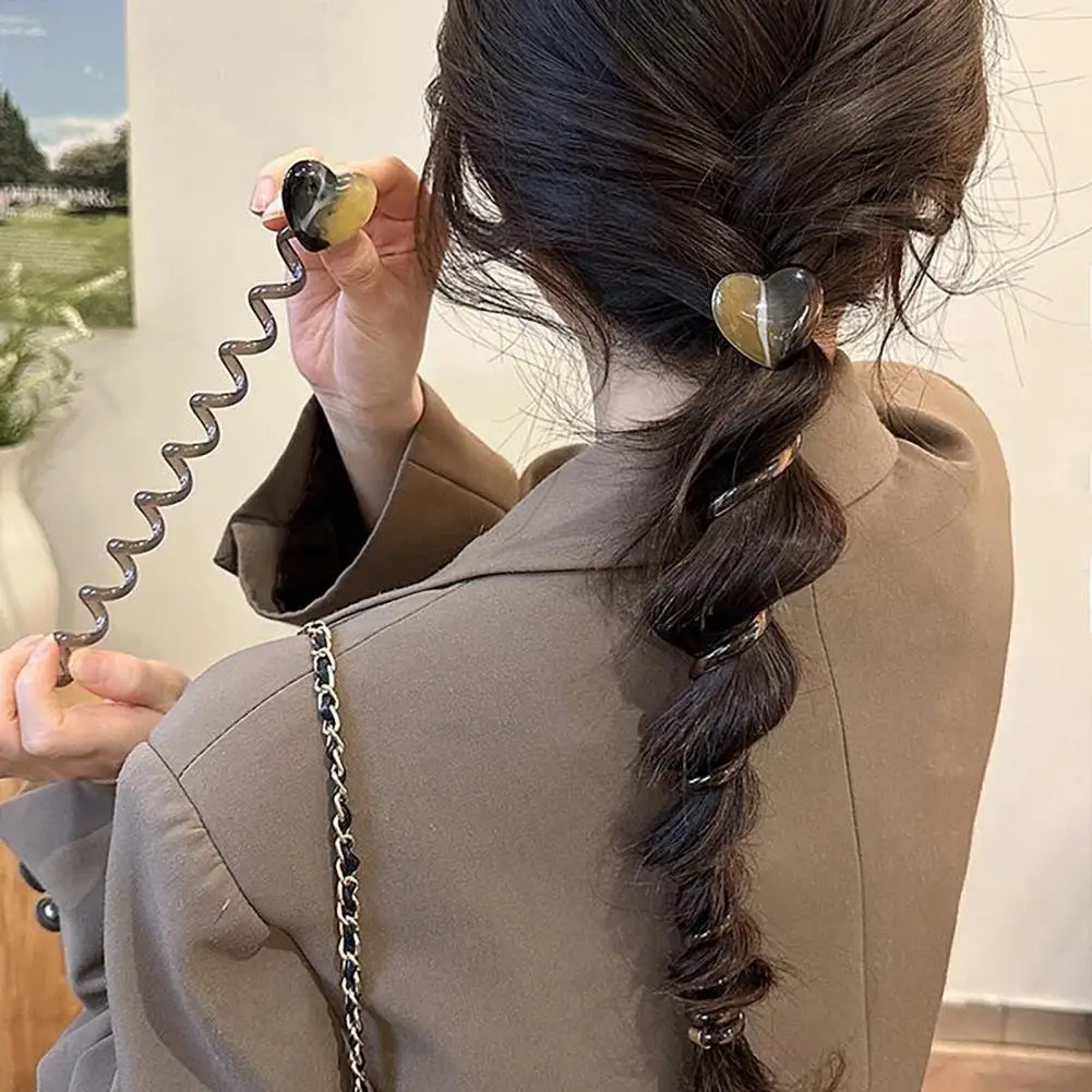 Phone Cord Straight Spiral Hair Tie Heart Decor Hair Ring for Women Spiral Phone Cord Elastic Coils Multi Color Hair Accessories