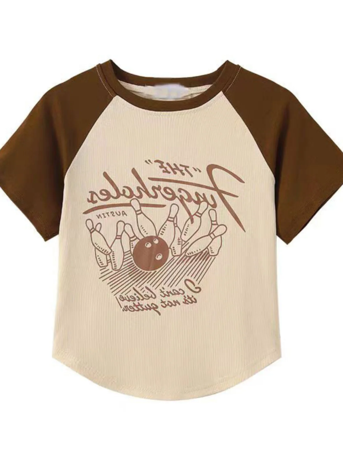 Retro American Print ort Sve T-Shirt Damen Sommer Neue Farbe Blo Reine Baumwolle rund Ne Slim Fit Sexy ort Top Trendy