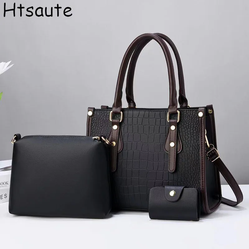 

3pcs/set Composite Bags Women Totes PU Leather Shoulder Bag Vintage Clutch Purse Wallet For Leisure Shopping Hanging-out bolsos