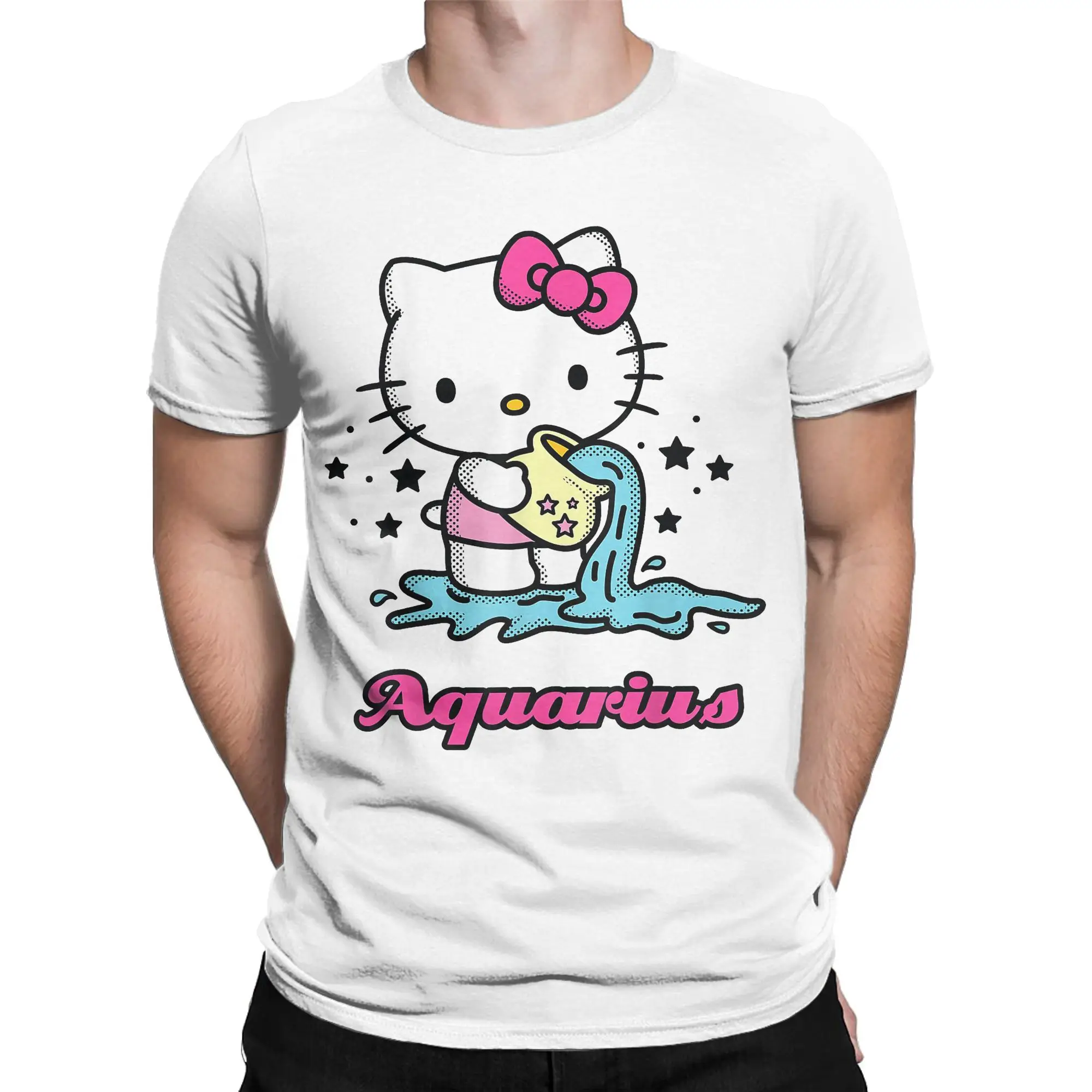 Hello Kitty Zodiac Aquarius T Shirt for Men Women 100% Cotton Novelty T-Shirts O Neck  Tee Shirt Short Sleeve Tops 4XL 5XL