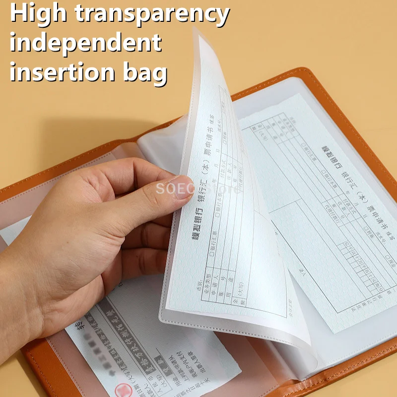 PU Leather Bank Deposit Folder Transparent Inner Page Multifunctional Deposit Collection Book Waterproof Receipt Collection Book
