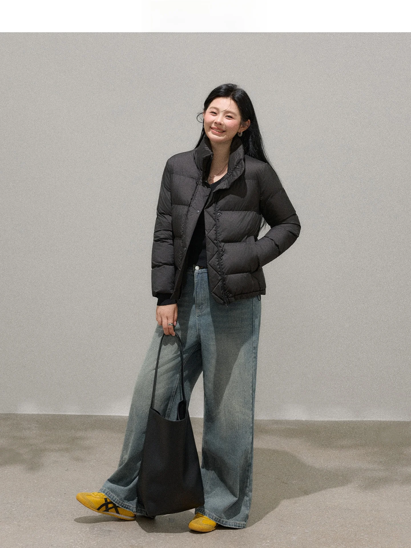 

Женское пальто Slim Fit из черного хлопка, осенне-зимнее, модное, с воротником-стойкой, легкое, теплое, объемное, с пятью карманами