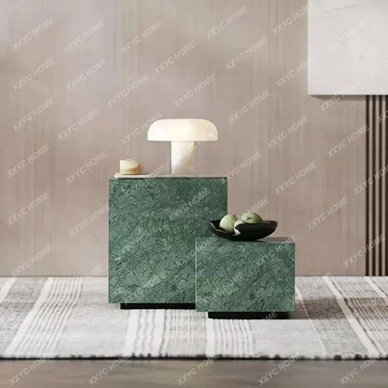 

Y16 Natural marble Indian green tea table ，light luxury high-end club stone edge table customization