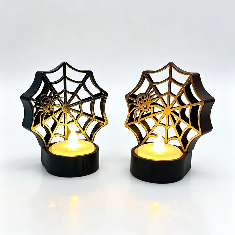 3D Printed Spider Web Candle Holder, Halloween Decor Ornament, Tealight Stand for LED Electronic Candle