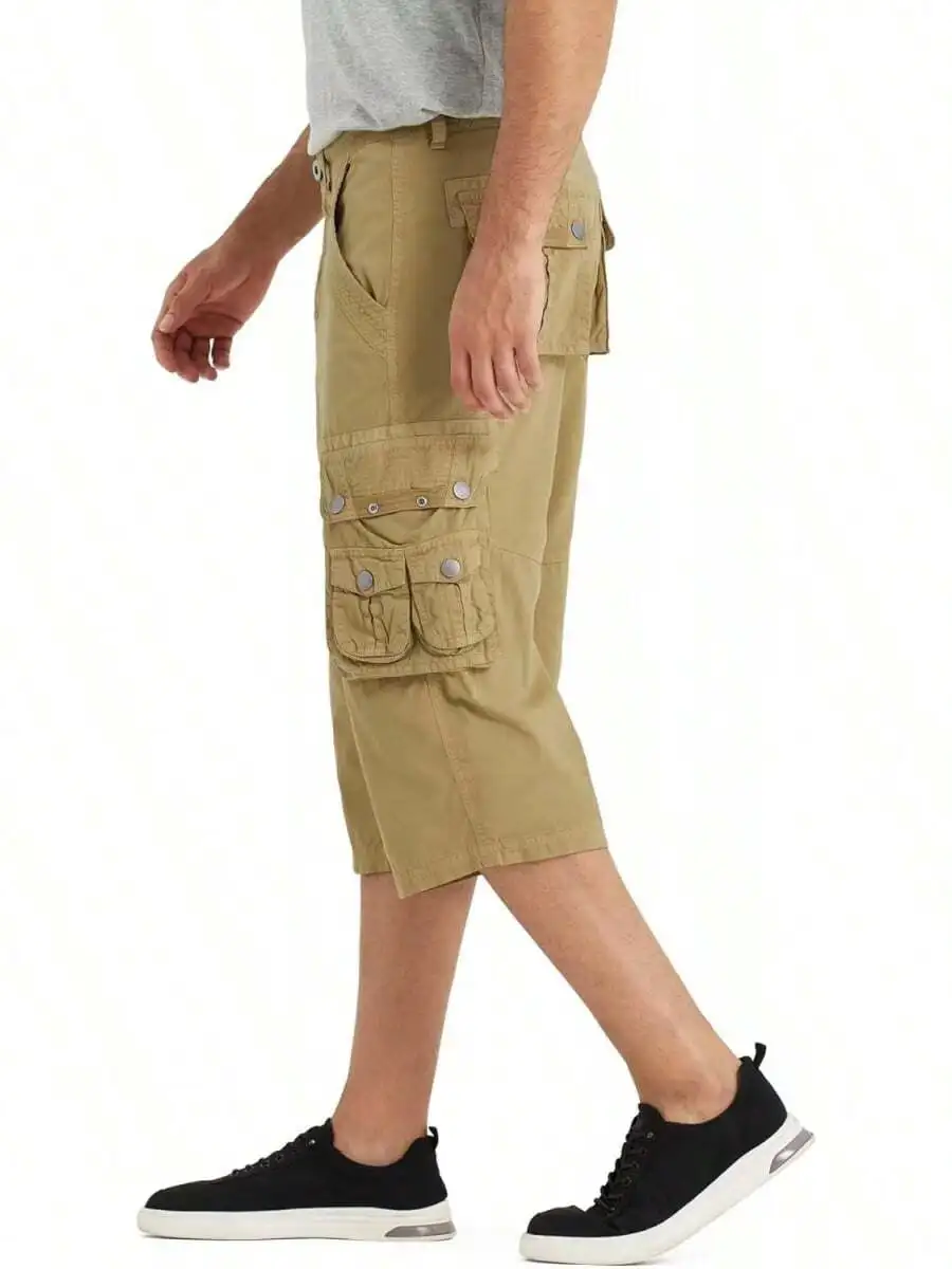 Pantalones Cortos Cargo 3/4 para Hombre, por Debajo de la Rodilla, con Múltiples Bolsillos, Casuales, para Senderismo y Actividades al Aire Libre