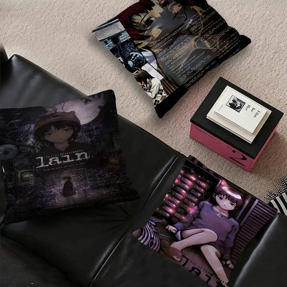 Anime S-Serial E-Experiments Horror L-Lain Game Cushion Cover Car Throw Pillow Case For Sofa Car Christmas Gift 40x40cm 45x45cm