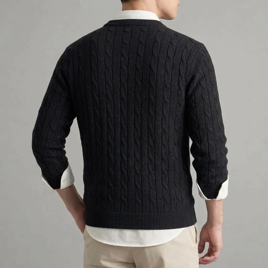 Herbstlicher Herren-Pullover mit Zopfmuster, langärmelig, lässig, Rundhalsausschnitt, weich, warm, gestrickt, für den Winter, Alltag, Streetwear – Detail 7