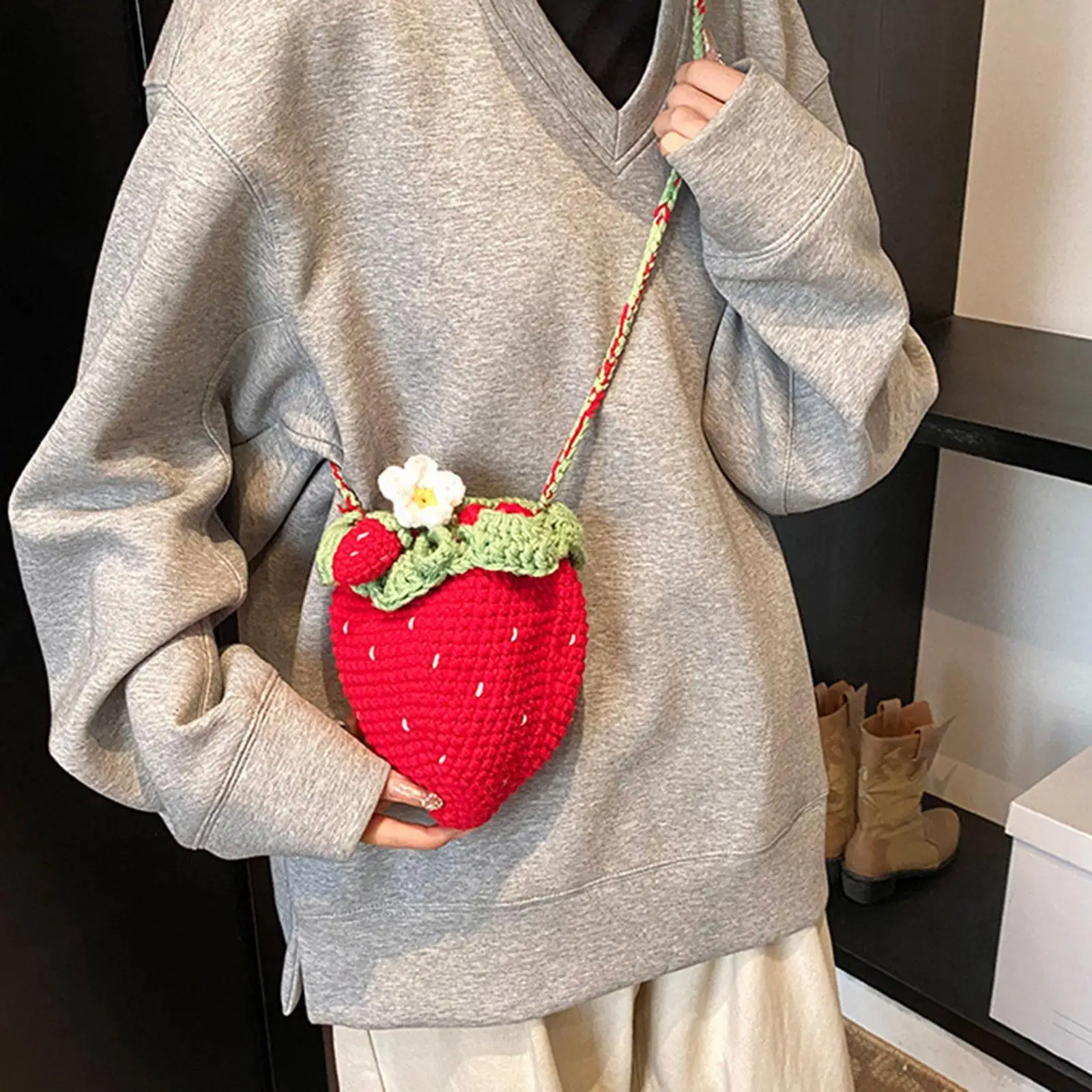 Women Crossbody Bag Cute Trendy Valentines Day Gifts Compact Strawberry Shoulder Bag for Autumn Vacation Commuting Party Street