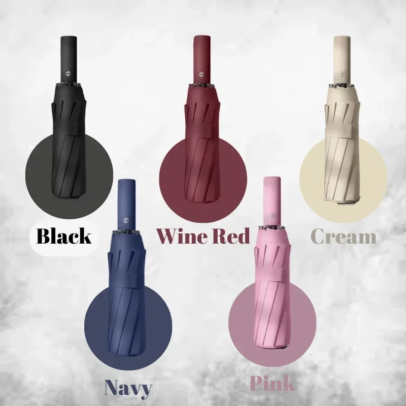 

24 Bone Automatic Umbrella SolidColor Collapsible Large Format Outdoor Super Sunshade UV Protection Automatic Windproof Umbrella