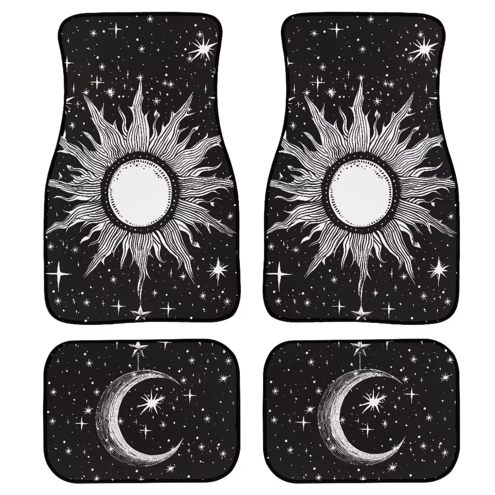 

Gothic Sun Moon Car Floor Mats 4pcs Universal Anti-Slip Dustproof Auto Front Rear Carpet for SUV Sedan Van