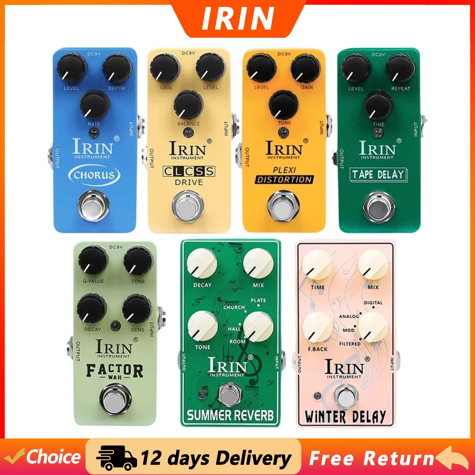 IRIN Guitar Effect Pedal Chorus/Overdrive/Distortion/Delay/Wah/Reverb Pedal True Bypass Electric Guitar Parts & Accessories
