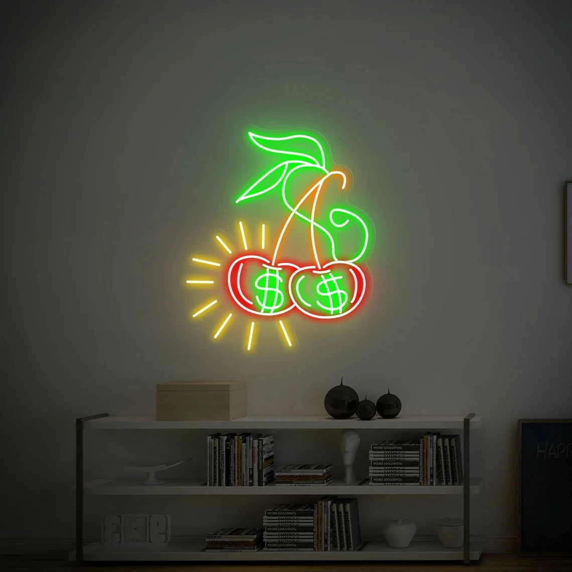 Cherry Neon Sign Dollar Led Neon Sign for Business Office Money Neon Light Wall Hanging Decoration