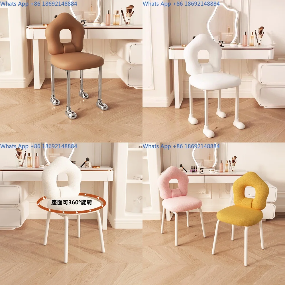 

Luxury Cream Colored Makeup Chair for Bedroom Rotating Dressing Stool High End Nail Salon Seat Elegant Vanity Chair for Women