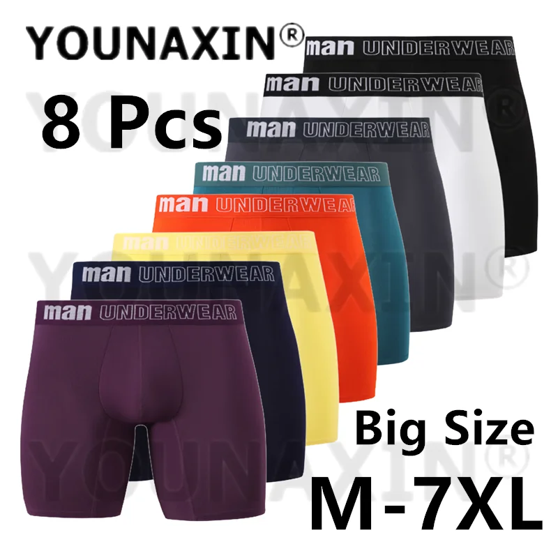 

8 Pcs Big Size Men Underwear Boxers Briefs Sexy Long Panties Bamboo Fiber Underpant Stretch Undies L XL 2XL 3XL 4XL 5XL 6XL 7XL