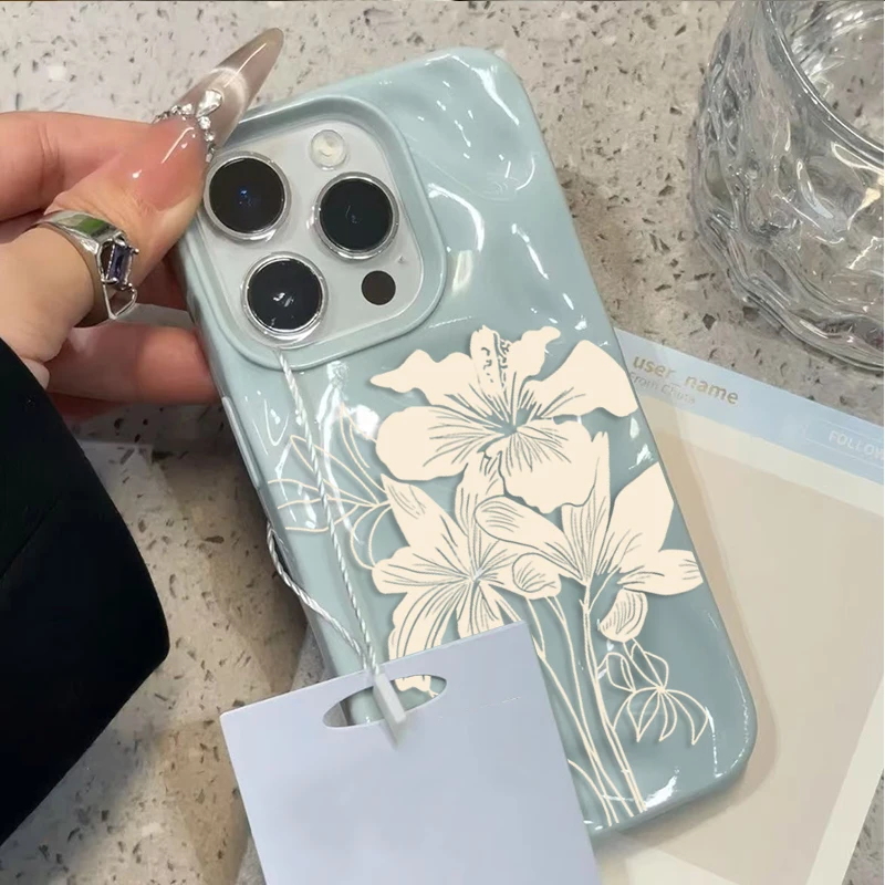 Minimalistisches Blumenmuster Handyhülle für iPhone 17 16 15 11 14 13 12 Pro Max Plus 17Air Falten-Wellen Weiche Silikon TPU Schutzhülle – Detail 4