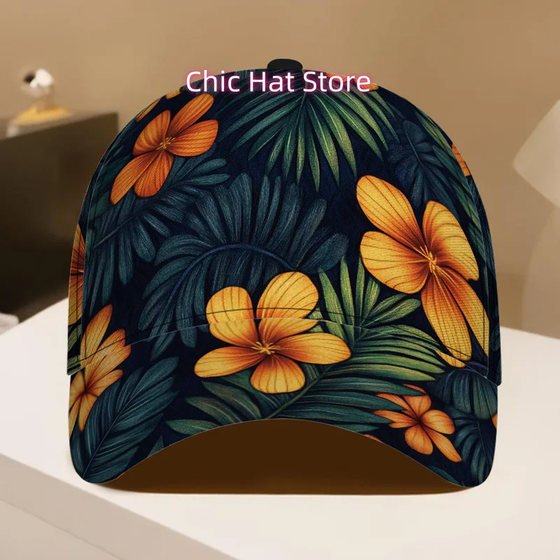Cool Pattern 1pc Tropical Leaves and Flowers Print Classic Baseball Cap - Casual Duckbill Hat, Adjustable Design, Ideal for Casu
