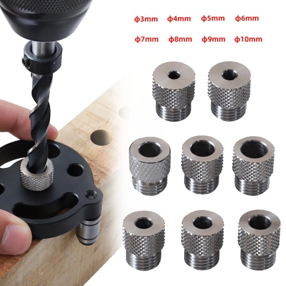 1 buah 3/4/5/6/7/8/9/10mm lengan bor Bushing Dowelling Jig pemandu bor kayu Locator baja tahan karat untuk bor pertukangan