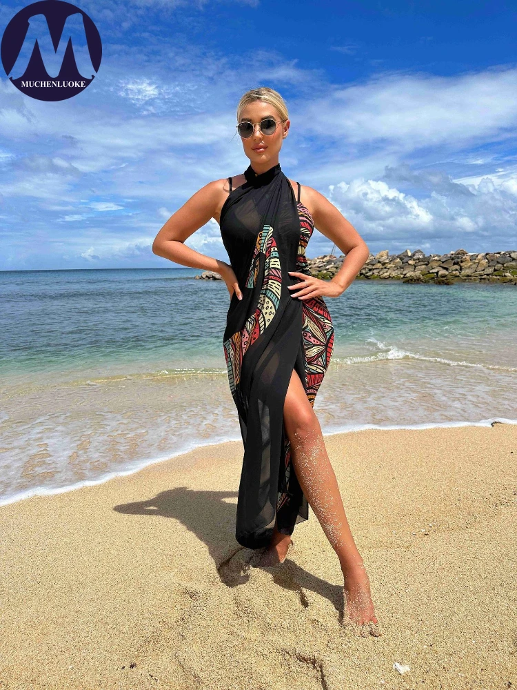 Printed Beach Shawl for Women, Sun Protection Cover Up, Elegant Bathing Suit, Summer Swimsuit, New Fashion, 2024