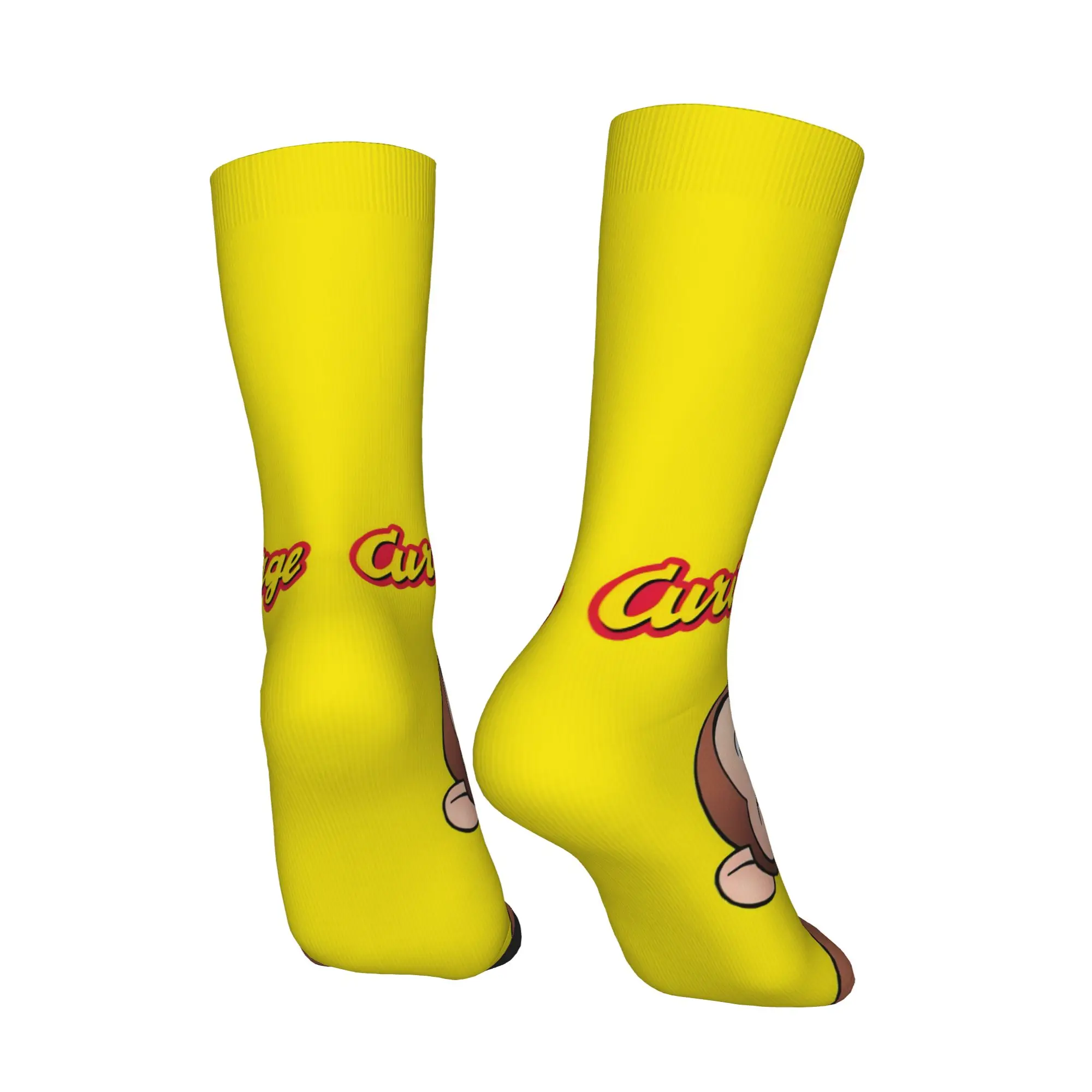 1 Pair Funny Happy Men's Sock Yellow Curiosity Vintage Harajuku Curious Monkey G-George Street Style Novelty Seamless Sock view 4