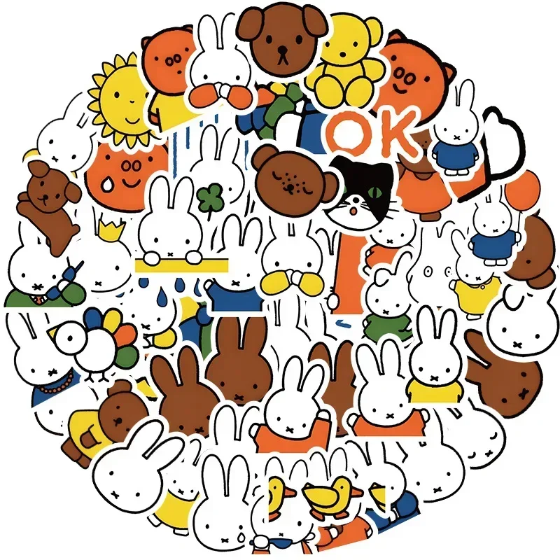 63PCS Kawaii Cartoon Miffy Rabbit Stickers Cute Anime Graffiti Waterproof Decorative Decals for Kids Laptop Skateboard Gift Toys