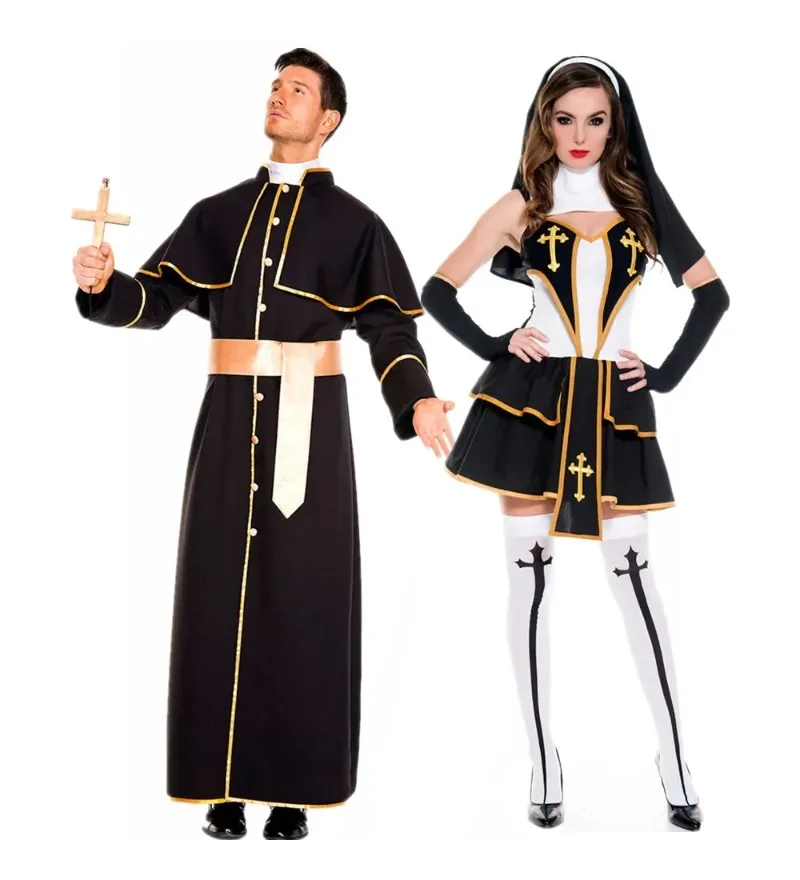 

Halloween Religious Pope Pastor Priest Costume Women The Nun Cosplay Carnival Party Medieval Couple Party Dress