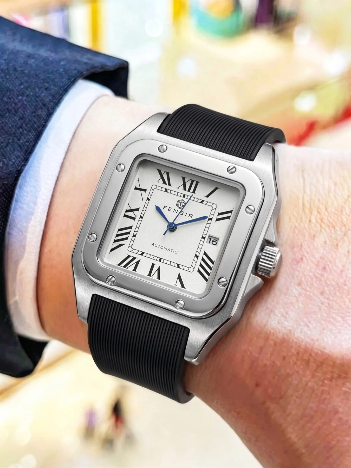 Business Retro Square Men's Quartz Watch, Roman Numeral Calendar Waterproof Watch, Simple Rubber Strap Light Luxury Men's Watch, European and American Trendy Versatile Men's Watch, Hot-Selling Everyday Wear Quartz Watch