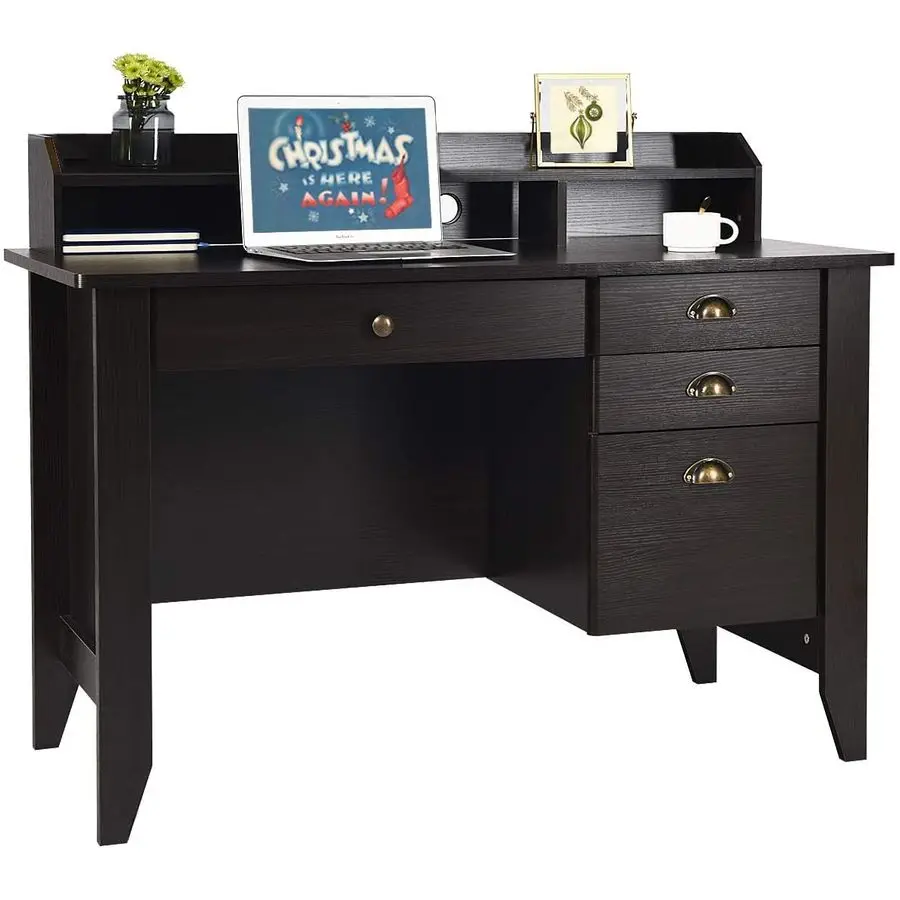 Home Office Desk with Drawers and Hutch, Small Computer Desk with File Drawers, Writing Study Teens Student Desk for Bedroom, St