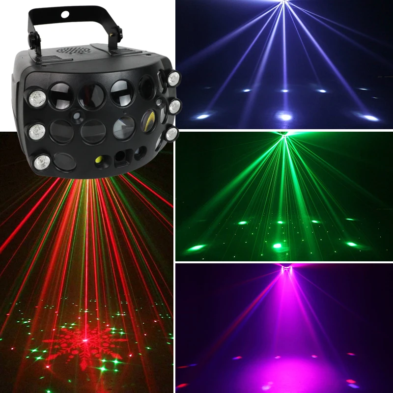5-in-1 DMX Sound Activated RGBW Derby Strobe Pattern Lamp for Indoor Wedding Dance Bar Party Gig
