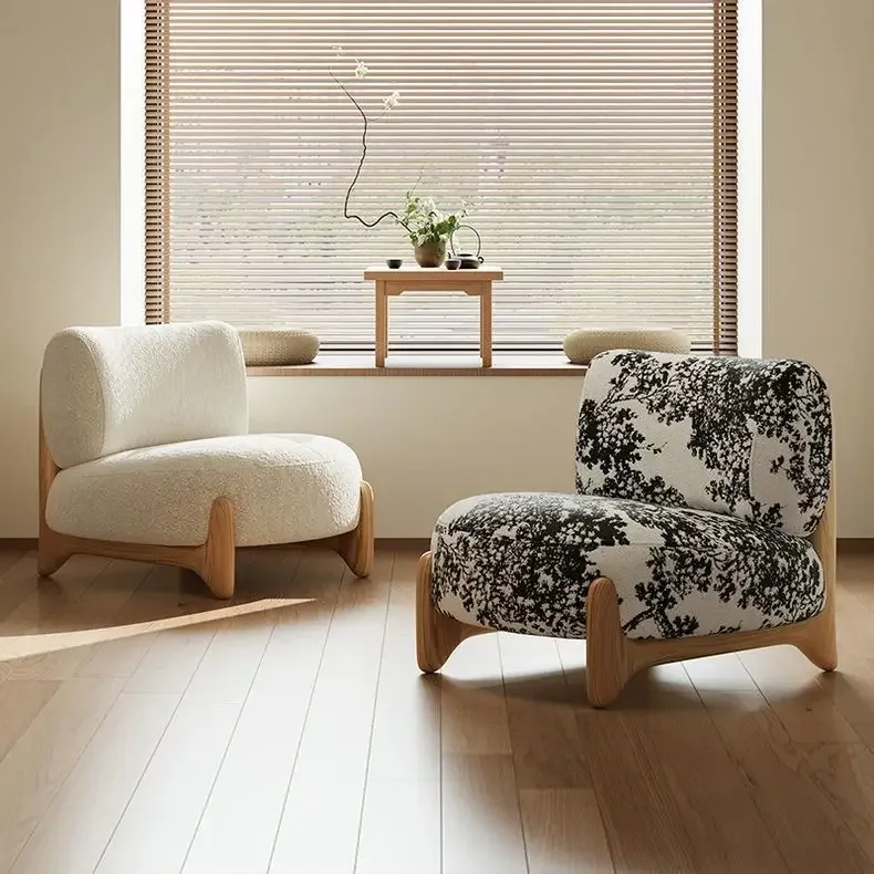 Balcony living room single sofa chair, reception lazy solid wood, log leisure chair