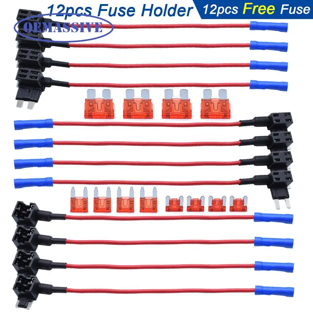 OEMASSIVE 12pcs 12V Car Blade Fuse Holder Add A Circuit TAP Adapter Micro Mini Standard ATM APM Auto Fuses 10 AMP Truck Van SUV