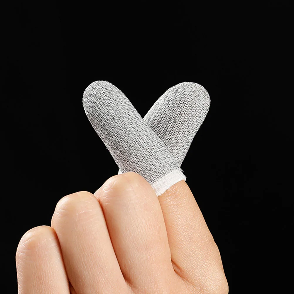 6Pcs Breathable Sweat-Resistant Finger Sleeves Elastic Mobile Game Accessory Anti-Sweat Finger Cot Thumb Cover Silver Fiber