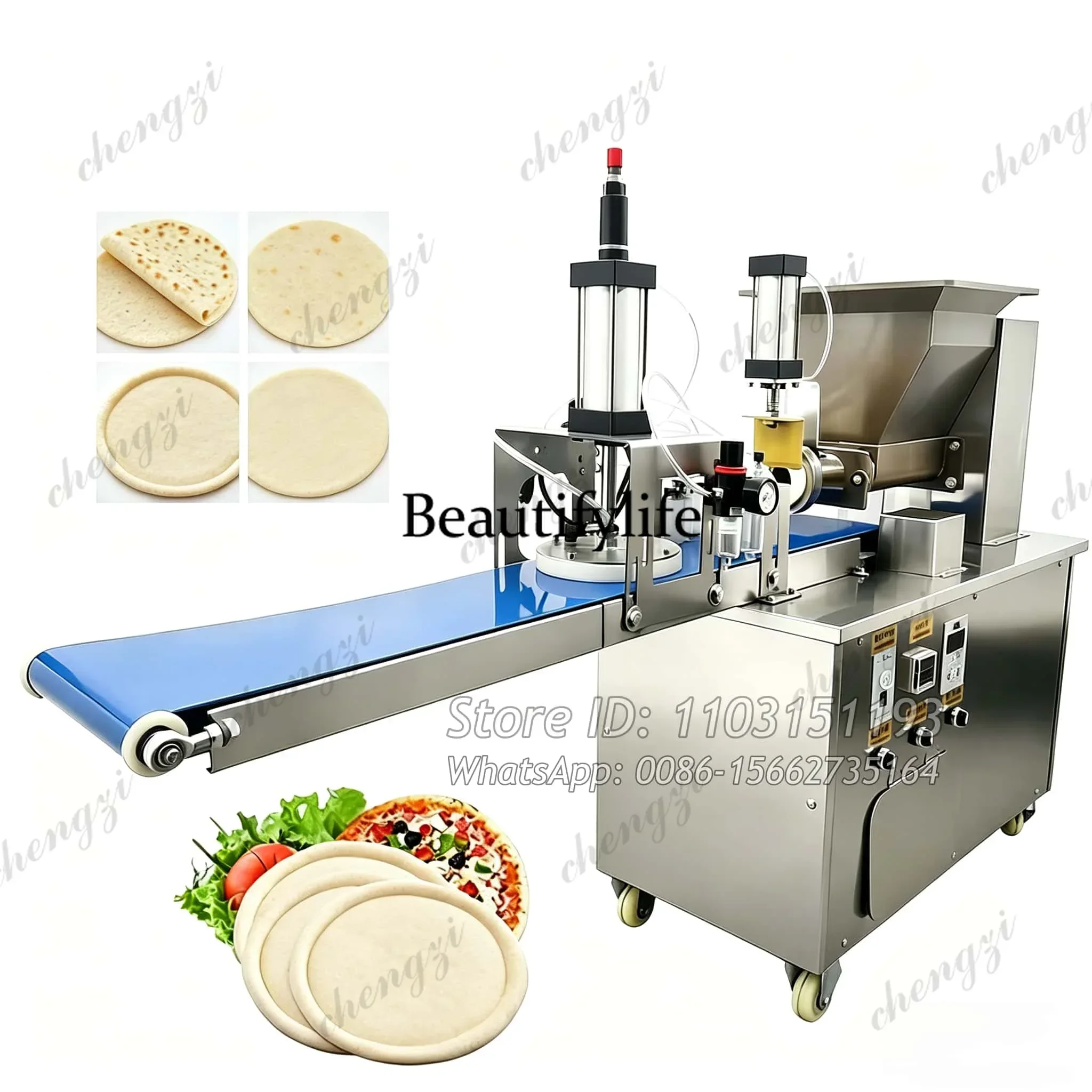 Pneumatic Tortilla Pizza Forming Machine Pancake Pizza Dough Roti Pita Bread Press Pressing Machine Dough Divider Cutter Machine
