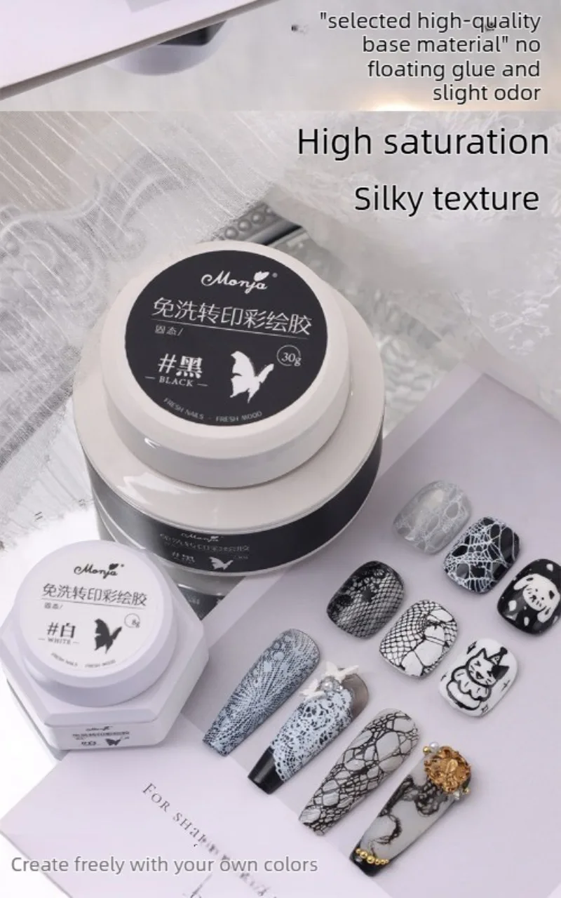 3D-Präge-Gel-Nagellack in Schwarz-Weiß für Nailart, ohne Reinigung, zum Malen, Zeichnen, Schnitzen, Gel-Reliefmuster, DIY-Maniküre – Detail 6