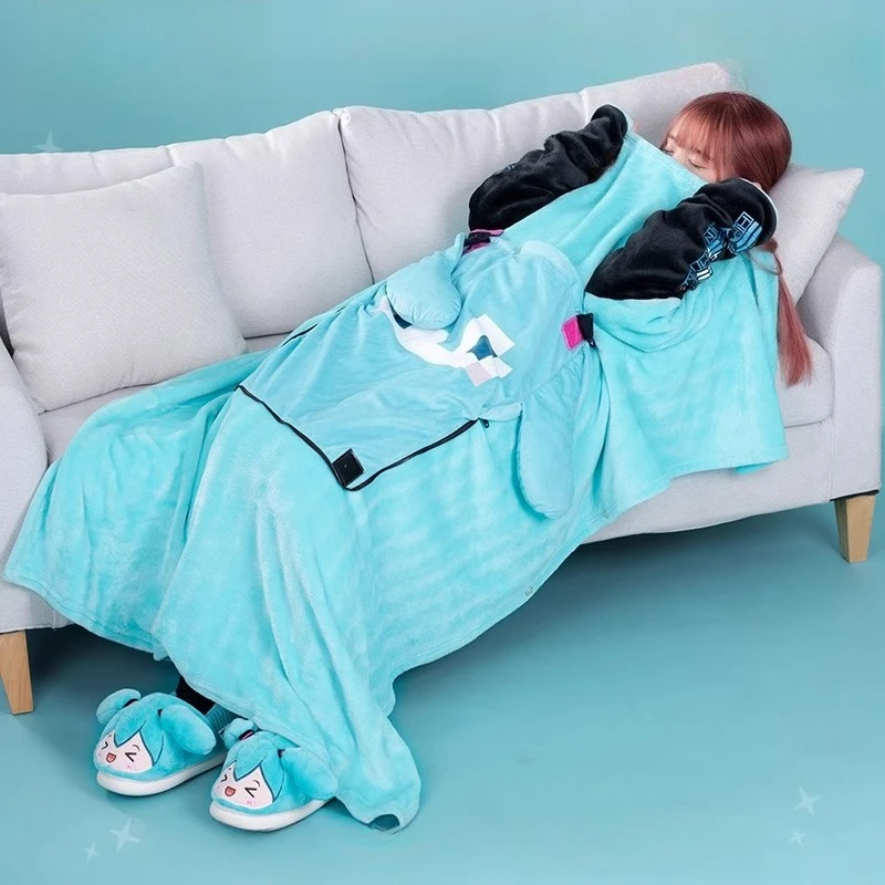 อะนิเมะรูปHatsune Mikuคอสเพลย์ผ้าห่มเสื้อคลุมHoodie HugหมอนFlannelเครื่องปรับอากาศผ้าห่มโซฟาตกแต่งของขวัญ