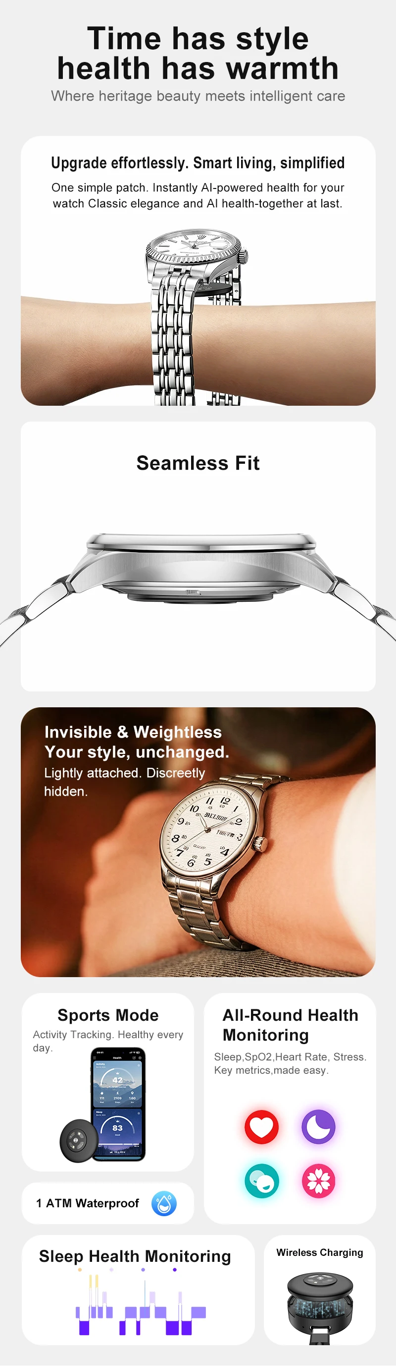 Intelligenter KI-Gesundheits-Detektionssticker für normale Uhren, KI-Gesundheits-Patch für jede Uhr, verwandeln Sie Ihre Uhr in eine Smartwatch. – Detail 2