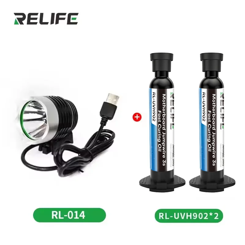 2PCS RELIFE RL-UVH902 10ML UV Solder Mask Ink 3S Quick-dry + RL-014 UV Curing Light for Mobile Phone Repair Jumping Wire