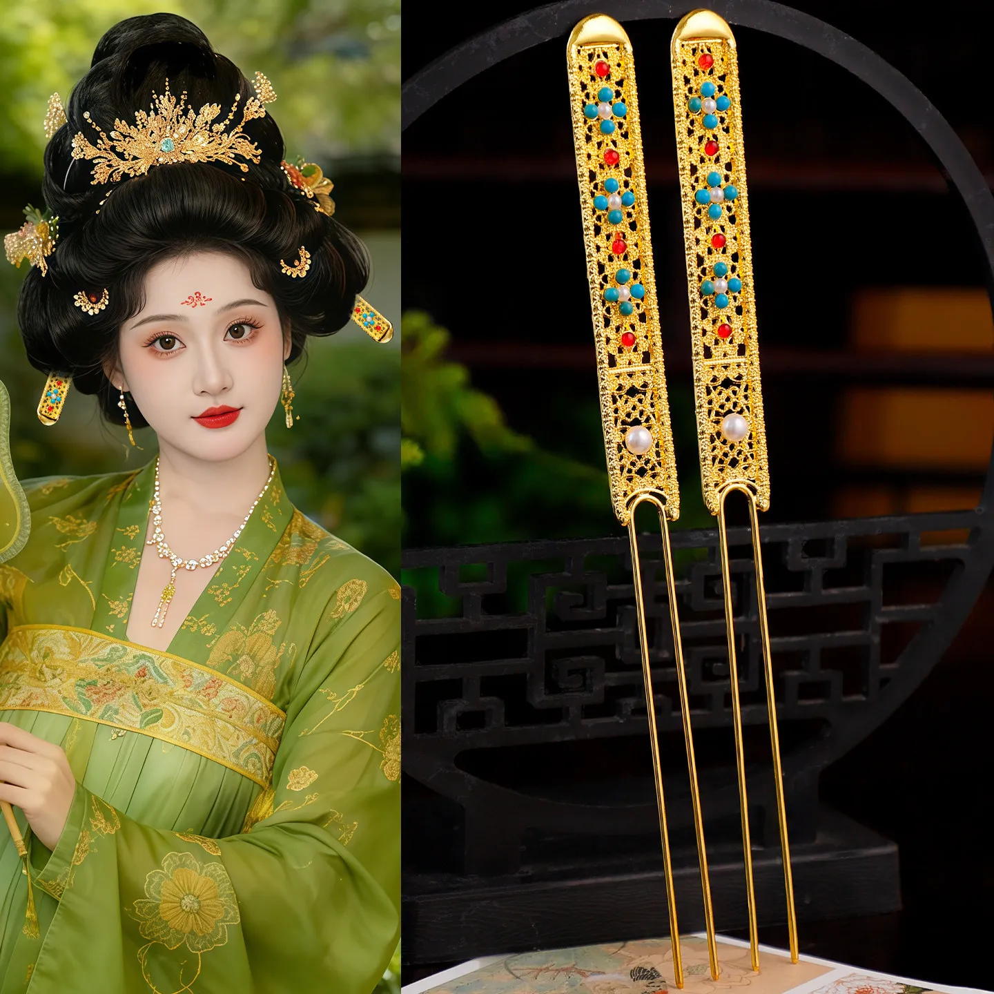 Retro Gold Handmade Chinese Traditional Court Style Hanfu Hairpins For Women Classical Dance Performance Cosplay Daily Wear Hair